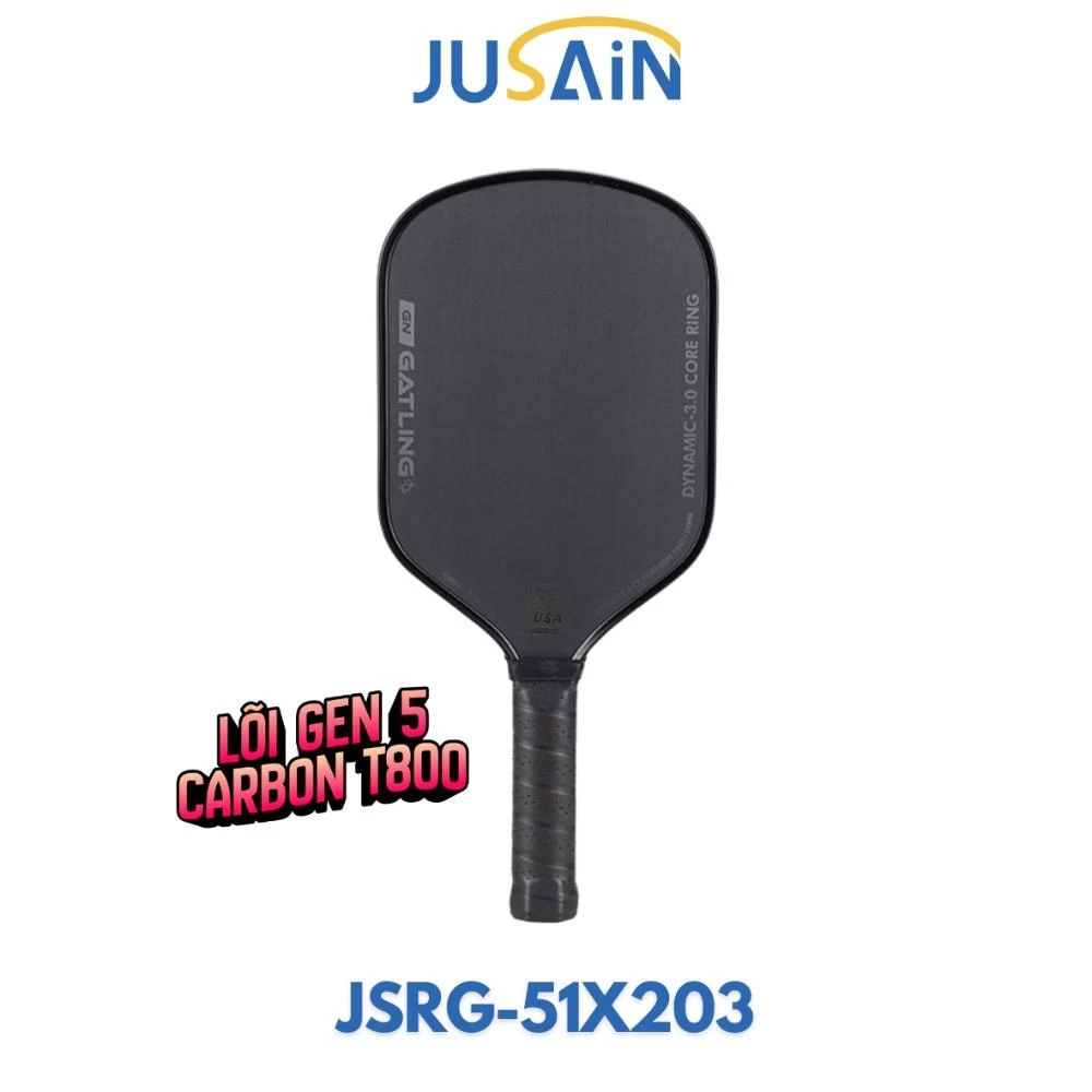 Vợt Pickleball Jusain Gatling JSRG-51X203 Gen 5 Black Honeycomb Carbon T800 16mm - Full Black