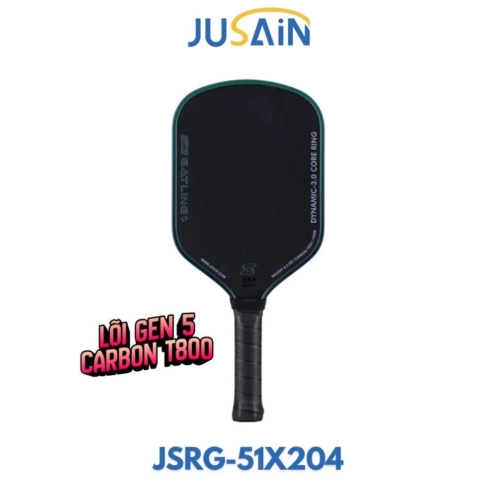 Vợt Pickleball Jusain Gatling JSRG-51X204 Gen 5 Black Honeycomb Carbon T800 16mm - Emerald Green