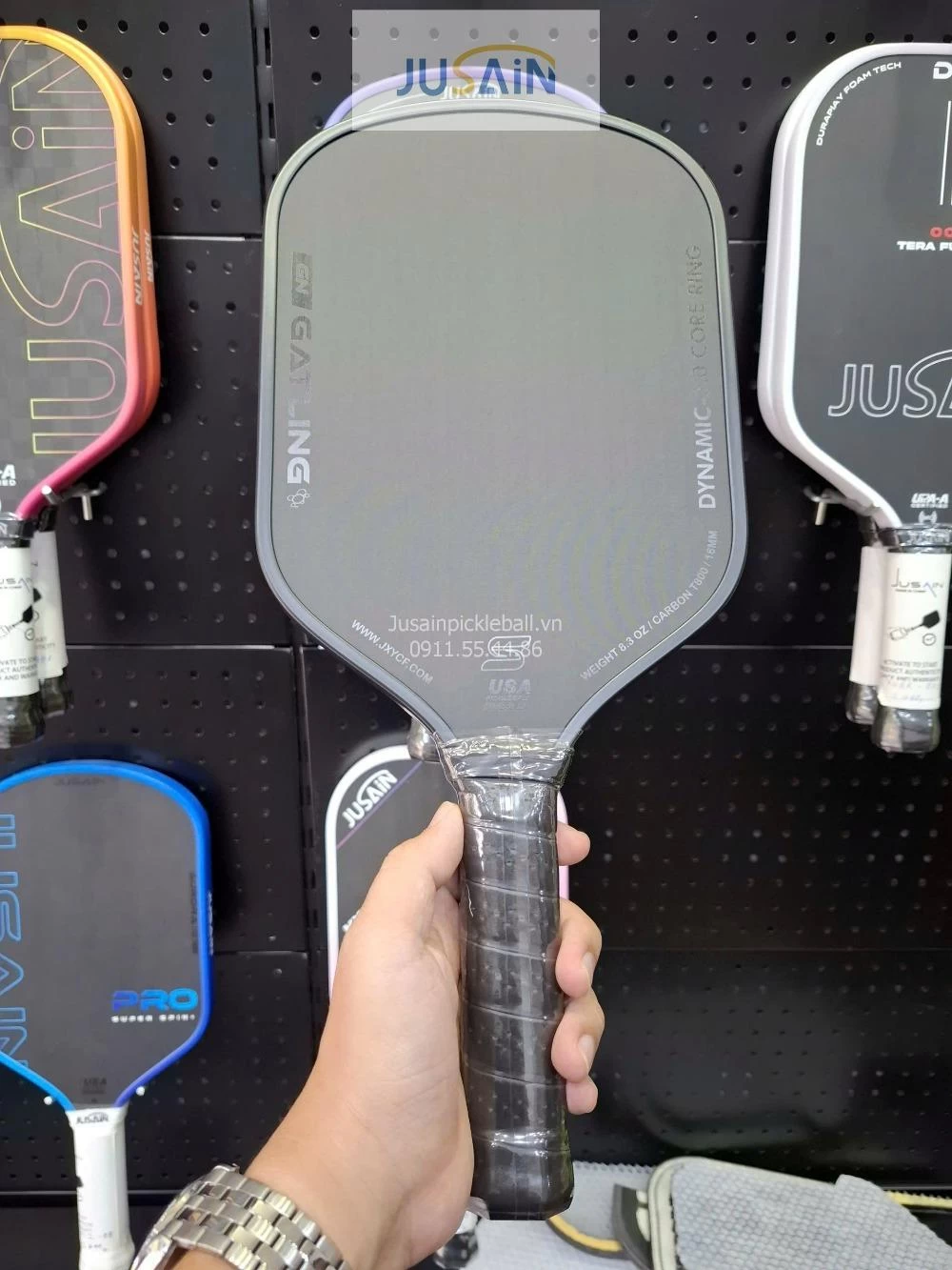 Vợt Pickleball Jusain Gatling JSRG-51X203 Gen 5 Black Honeycomb Carbon T800 16mm - Full Black