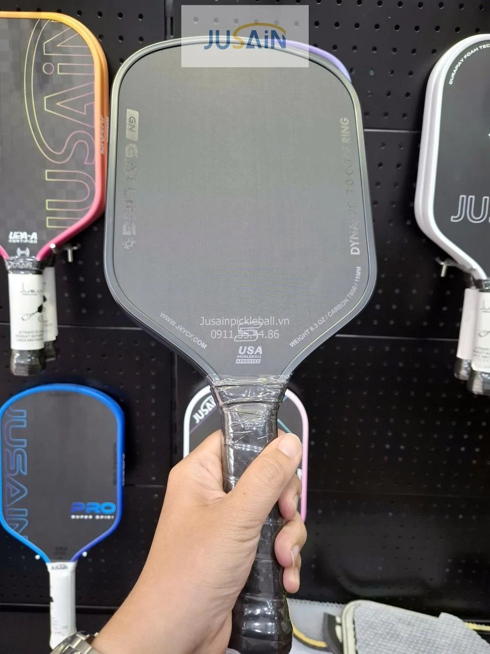 Vợt Pickleball Jusain Gatling JSRG-51X203 Gen 5 Black Honeycomb Carbon T800 16mm - Full Black
