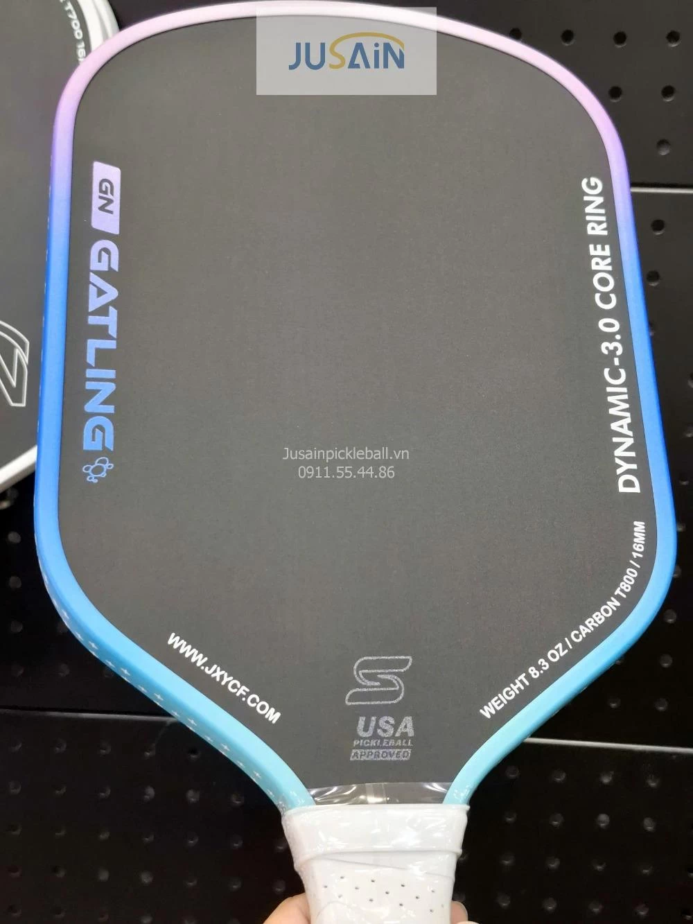 Vợt Pickleball Jusain Gatling JSRG-51X205 Gen 5 Black Honeycomb Carbon T800 16mm - Aurora Blue
