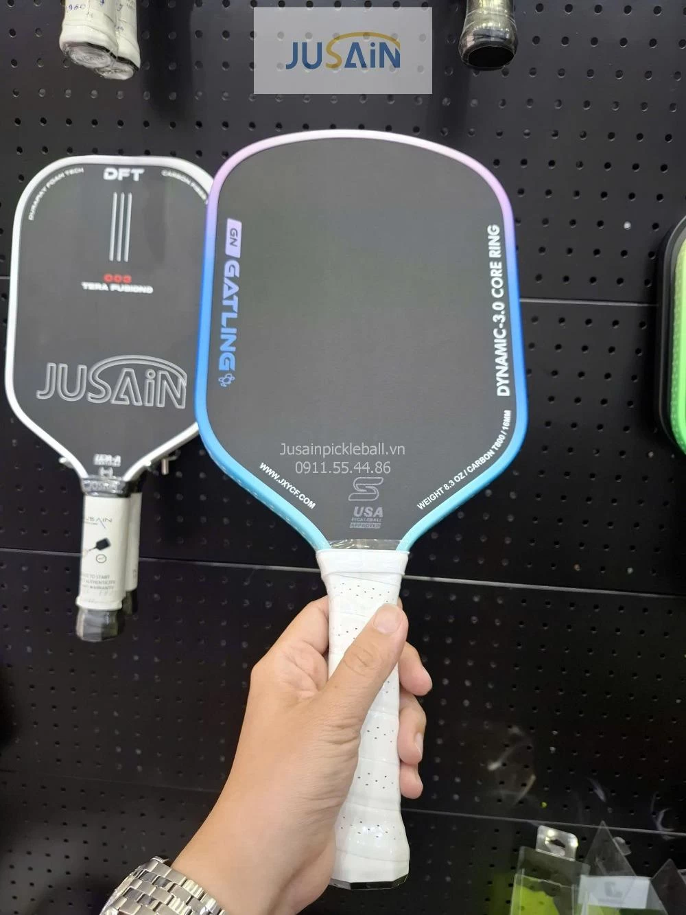 Vợt Pickleball Jusain Gatling JSRG-51X205 Gen 5 Black Honeycomb Carbon T800 16mm - Aurora Blue