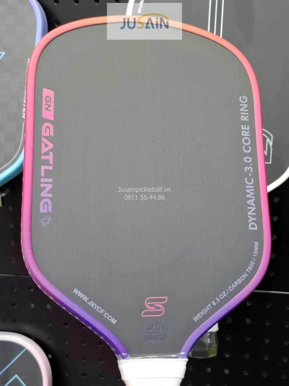 Vợt Pickleball Jusain Gatling JSRG-51X207 Gen 5 Black Honeycomb Carbon T800 16mm - Sunset Pink