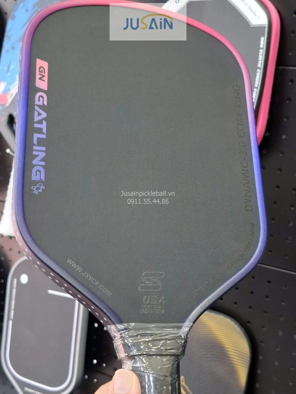 Vợt Pickleball Jusain Gatling JSRG-51X208 Gen 5 Black Honeycomb Carbon T800 16mm - Neon Pink