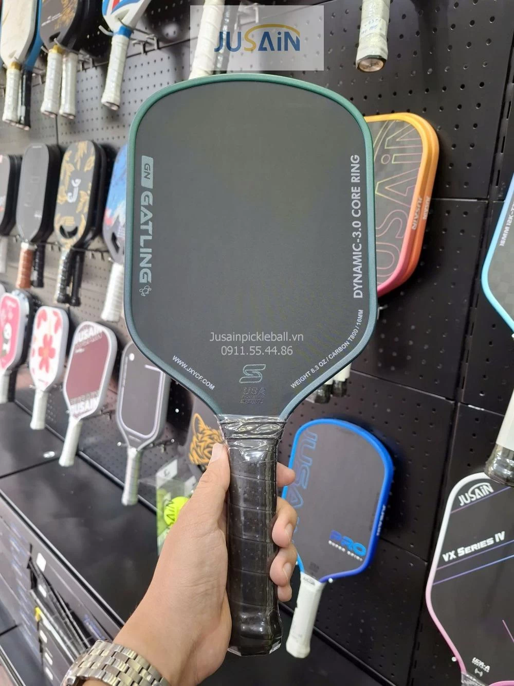 Vợt Pickleball Jusain Gatling JSRG-51X204 Gen 5 Black Honeycomb Carbon T800 16mm - Emerald Green