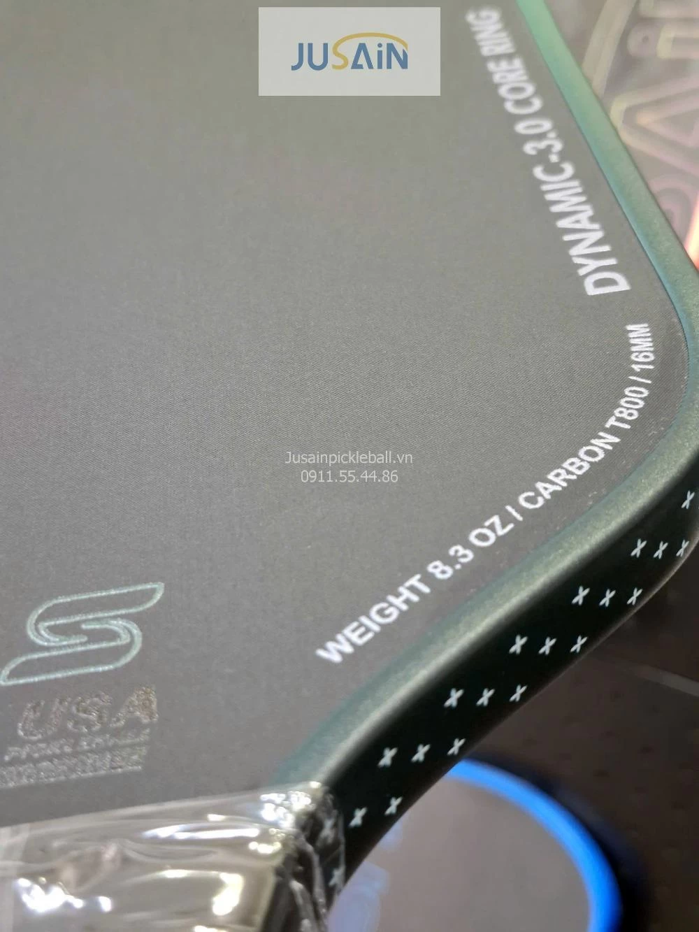 Vợt Pickleball Jusain Gatling JSRG-51X204 Gen 5 Black Honeycomb Carbon T800 16mm - Emerald Green