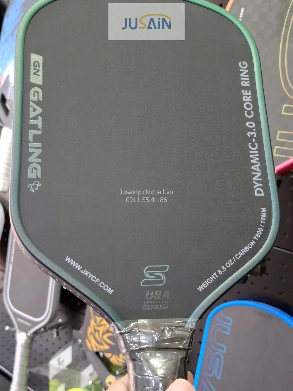 Vợt Pickleball Jusain Gatling JSRG-51X204 Gen 5 Black Honeycomb Carbon T800 16mm - Emerald Green