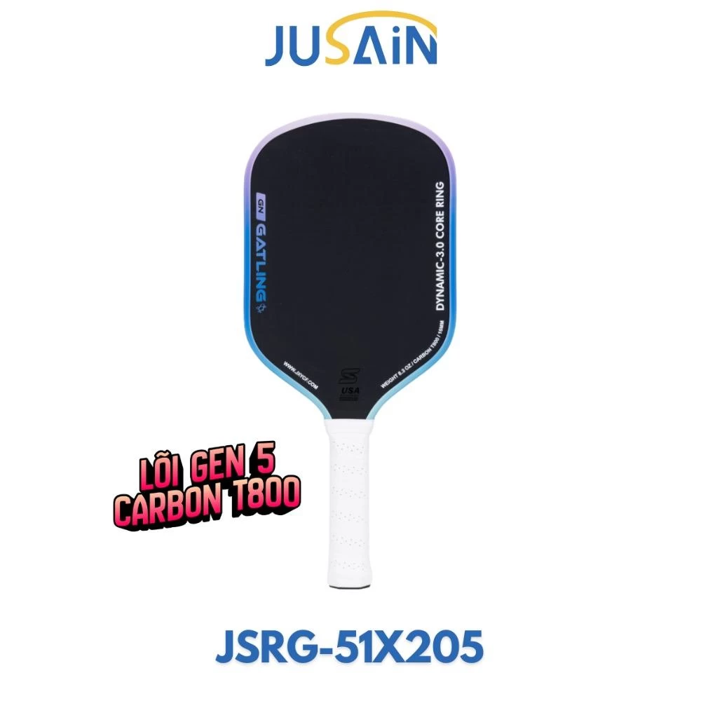 Vợt Pickleball Jusain Gatling JSRG-51X205 Gen 5 Black Honeycomb Carbon T800 16mm - Aurora Blue