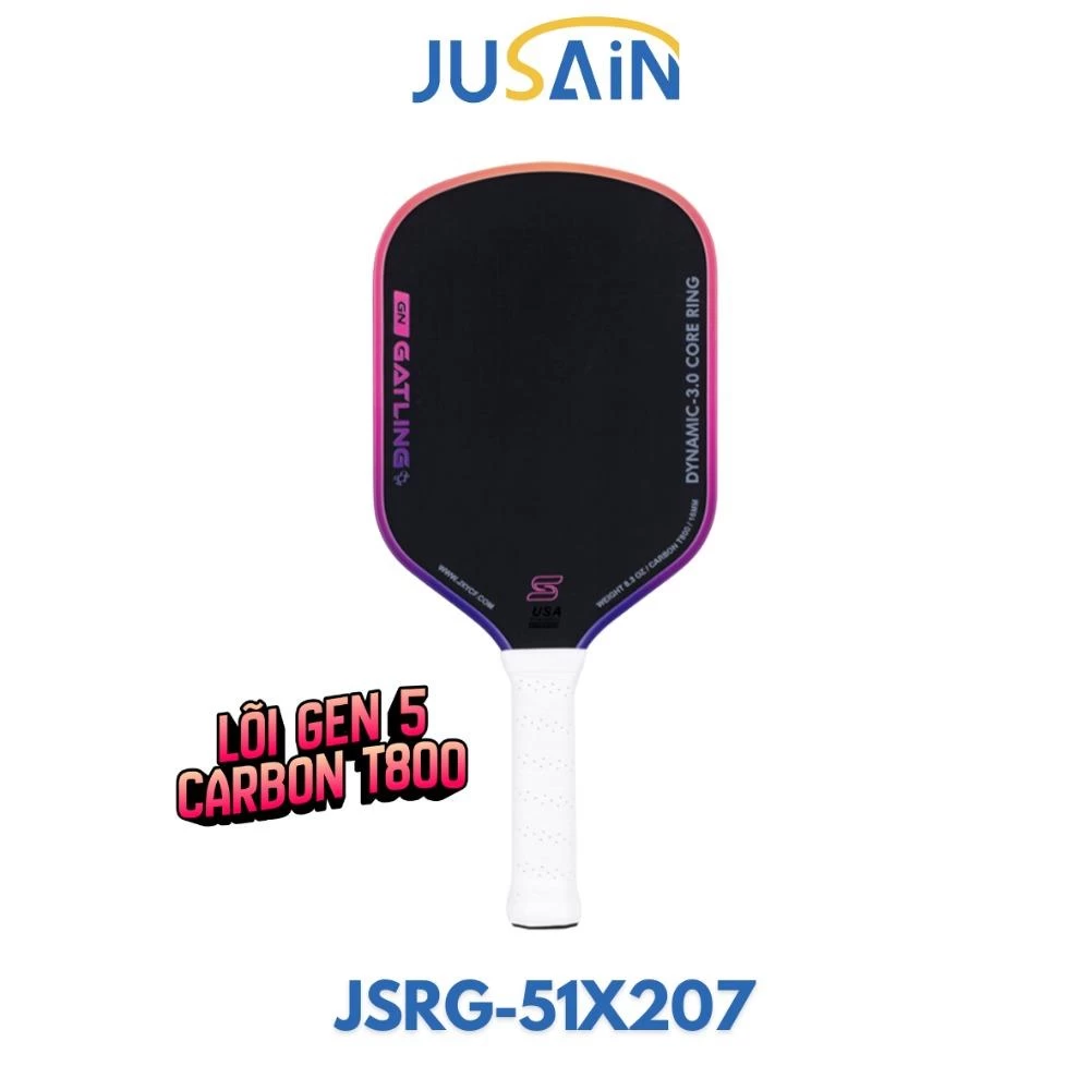 Vợt Pickleball Jusain Gatling JSRG-51X207 Gen 5 Black Honeycomb Carbon T800 16mm - Sunset Pink